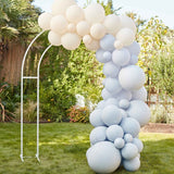 Blue and nude balloon arch kit with 75 latex balloons, perfect for elegant party decor at birthdays, weddings, and baby showers.