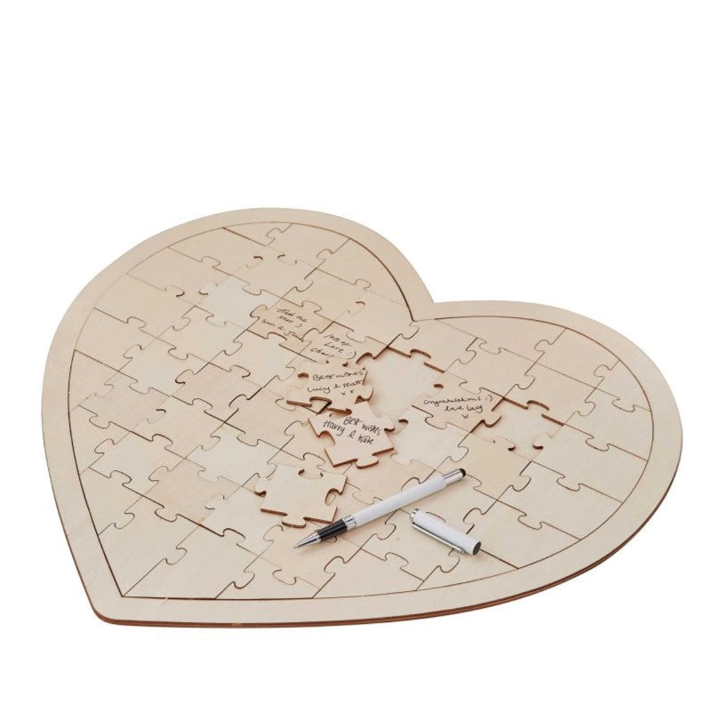 Boho Wooden Jigsaw Guestbook with 58 pieces, 47cm x 42cm, perfect for wedding memories and home decor.