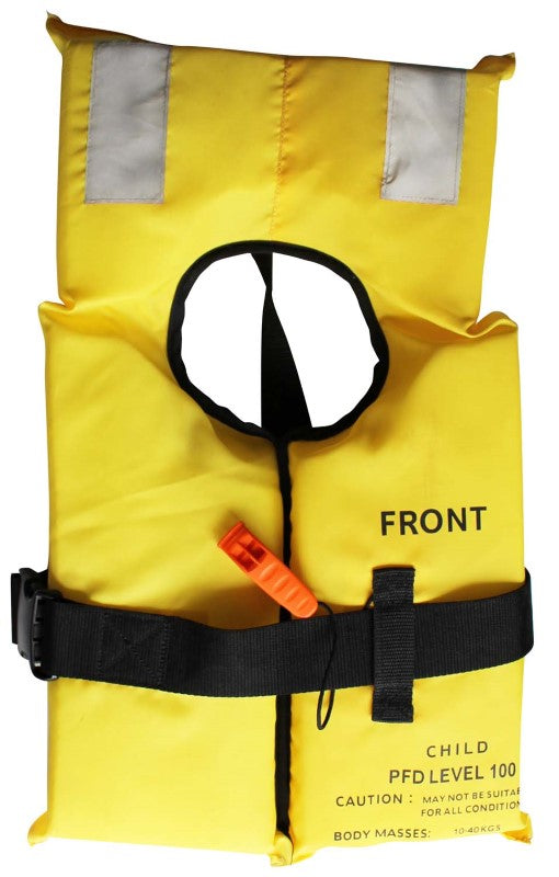 Menace Block Foam Lifejacket for kids with neoprene collar, 50N buoyancy, and heavy-duty safety features for water activities.