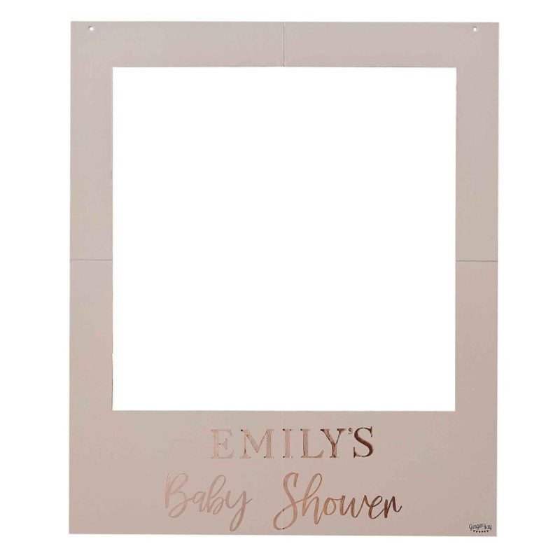 Customisable Baby In Bloom photobooth frame with floral foil and stickers for memorable events like baby showers and birthdays.