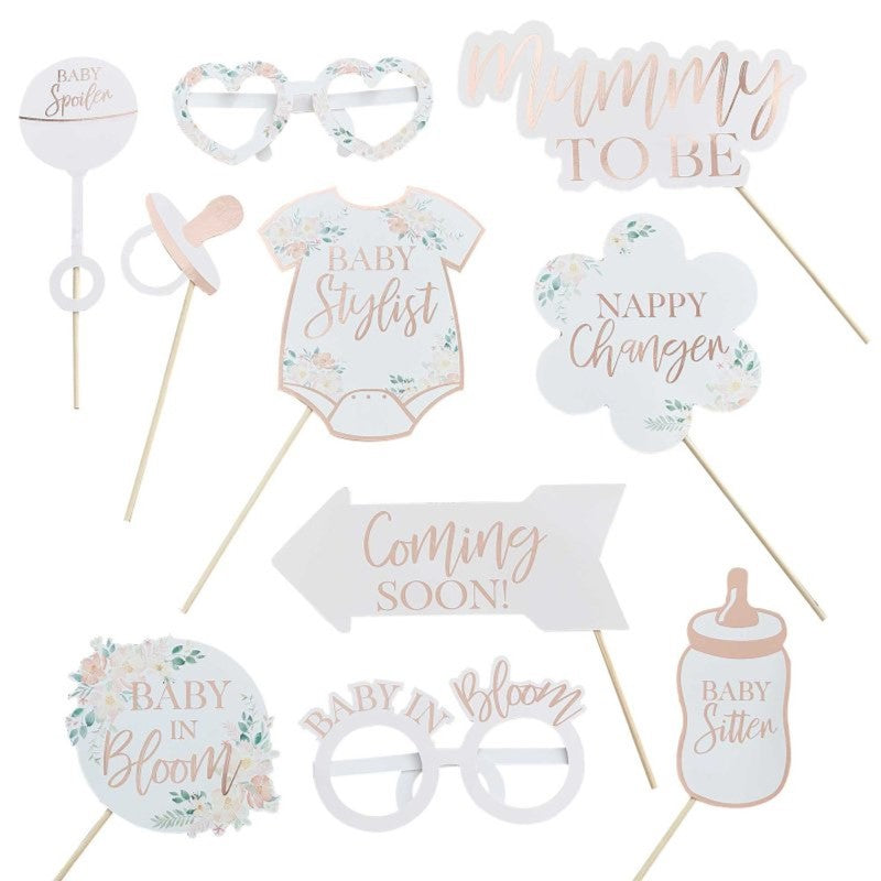 Baby in Bloom Photobooth Props Rose Gold Foiled Pack of 10