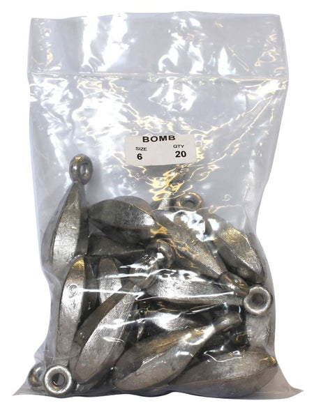 Reef Sinker Bulk Pack 6oz, featuring 20 durable sinkers for deep-sea fishing, designed for optimal bait placement and minimal flutter.