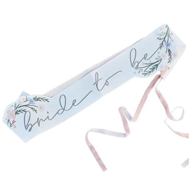 Boho Bride Thin Sash, 155cm long, features a floral design for stylish bridal celebrations and perfect photo moments.