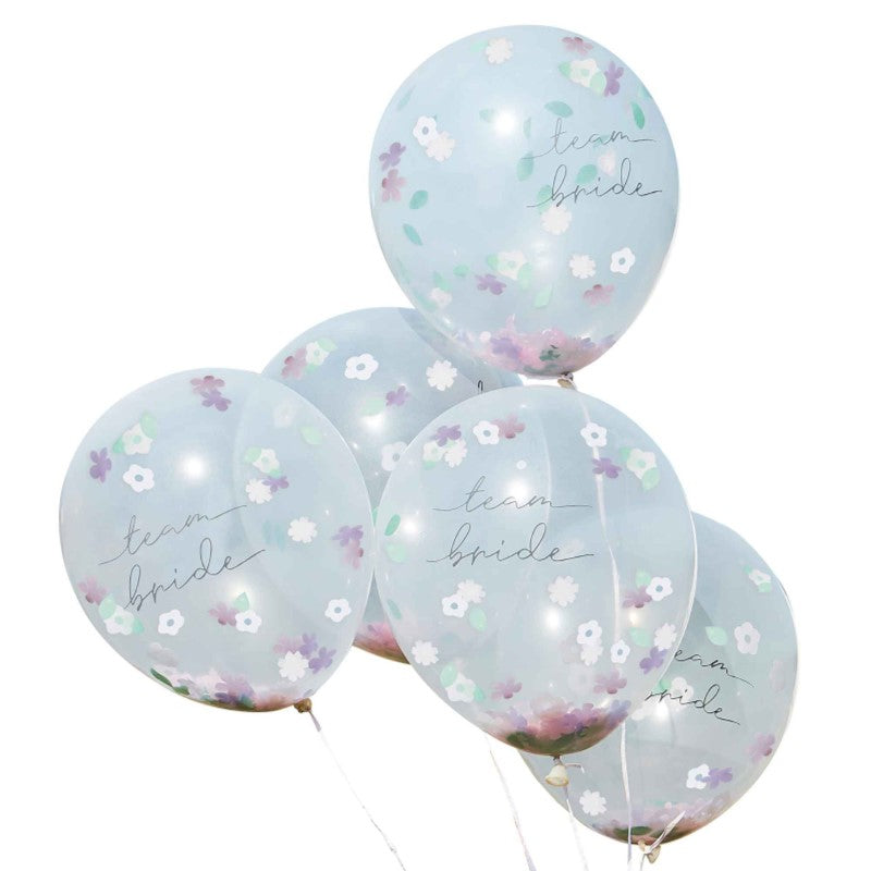 Boho Bride balloons filled with colorful flower confetti, perfect for hens parties and bridal celebrations. Pack of 5.