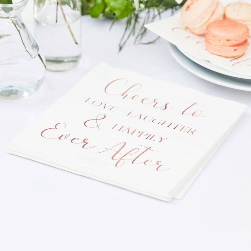 Botanical Wedding Foiled Cheers To Love, Laughter & Happily Ever After Napkins - Pack of 16 16.5 cm W x 16.5 cm H