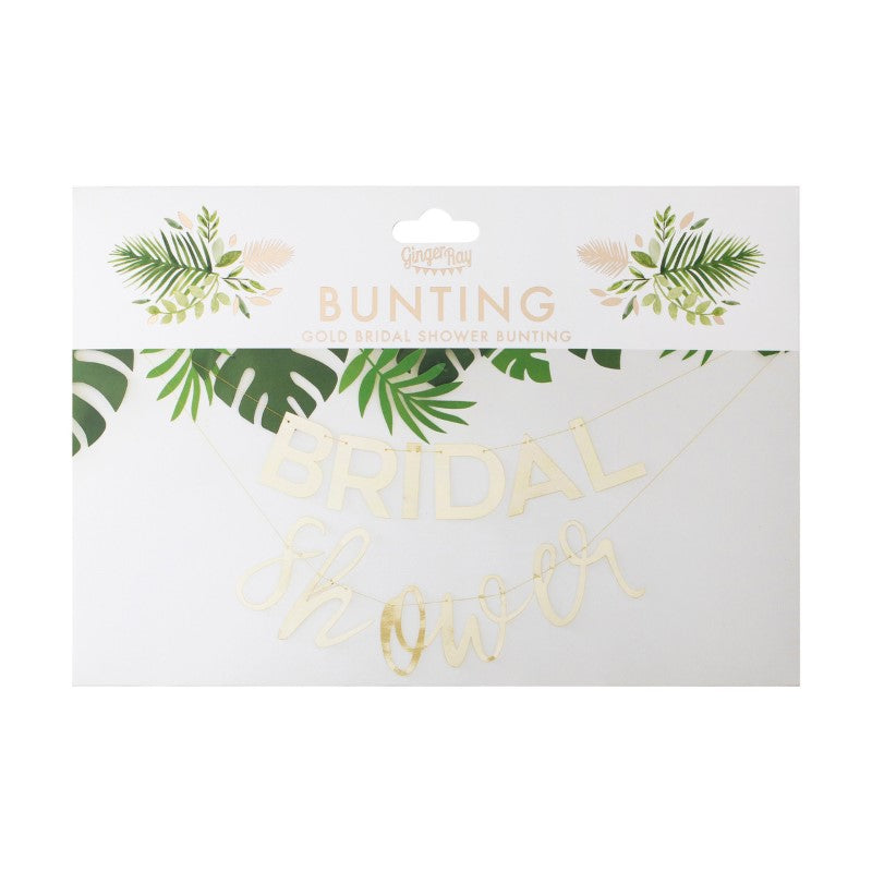 Botanical Hen Party Gold 'Bridal Shower' Bunting, elegant 2m foiled decoration for bridal showers and hen parties.