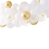 Gold chrome and white balloon arch kit with 55 balloons, perfect for enhancing hen parties and bridal showers.