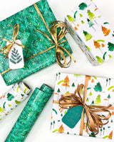 Xmas Abstract Trees Wrap with elegant tree designs, 600mm wide and 40m long, made from eco-friendly 100gsm matte paper.