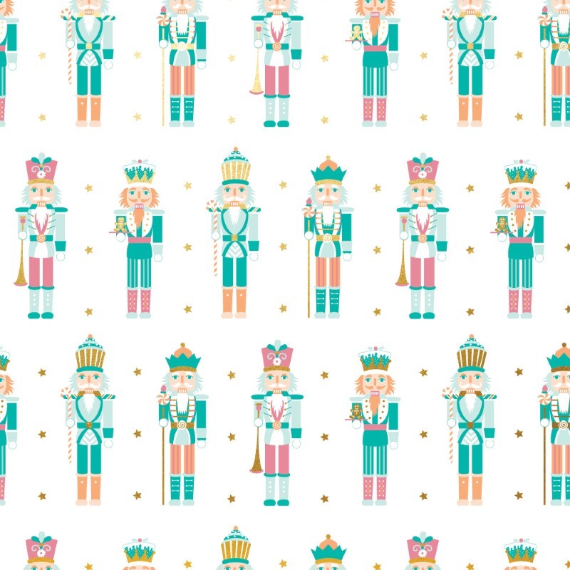 Wrapping Paper - Nutcracker and Stars Wrap Jade Pink Peach Gold
