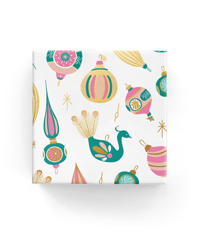 Wrapping Paper - Vintage Xmas Baubles Wrap Pink Peach Jade Gold