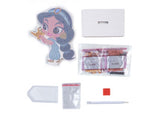 Disney Jasmine Crystal Art Buddy kit with wooden figurine, crystals, display stand, and crafting tools for ages 6+.