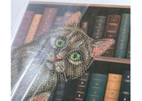 CrystalArt notebook featuring whimsical cats in a library scene, designed for creative journaling and rhinestone art.