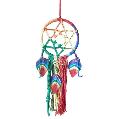 Multi Flower of Life Dreamcatcher, 22cm, featuring intricate design, vibrant feathers, and sacred geometry for positive energy.