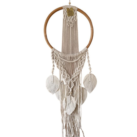 Handmade 32cm Natural Twist Dreamcatcher with 5 leaves, crafted from eco-friendly materials for serene home decor.