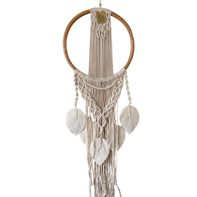 Handmade 32cm Natural Twist Dreamcatcher with 5 leaves, crafted from eco-friendly materials for serene home decor.
