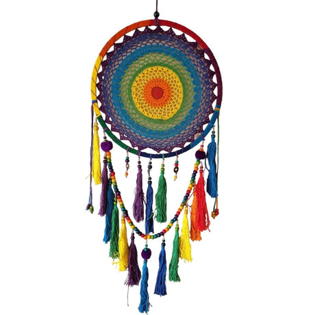 Good Luck Dreamcatcher 40cm featuring colorful feathers and beads, promoting positivity and sweet dreams for your home.