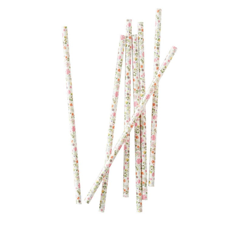 Ditsy floral paper straws, 19.5cm long, pack of 25, perfect for stylish sipping at parties and events.