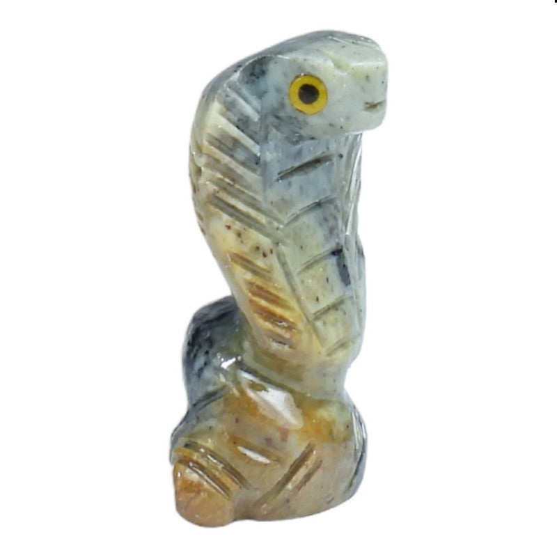 Set of 5 hand-carved soapstone figurines: Cobra, Owl, Lady Bug, Cat, and Butterfly, showcasing unique artistry and charm.