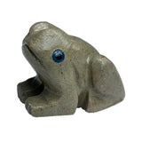 Colorful hand-carved frog soapstone figurines, set of 5, showcasing intricate designs and unique craftsmanship.