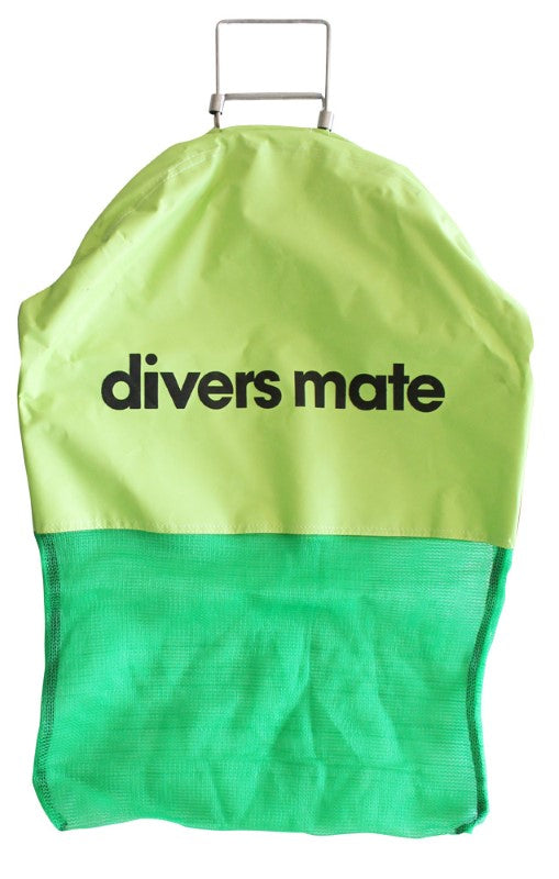 Durable mesh dive bag with clamp-style top, perfect for securely storing marine catches during diving adventures.