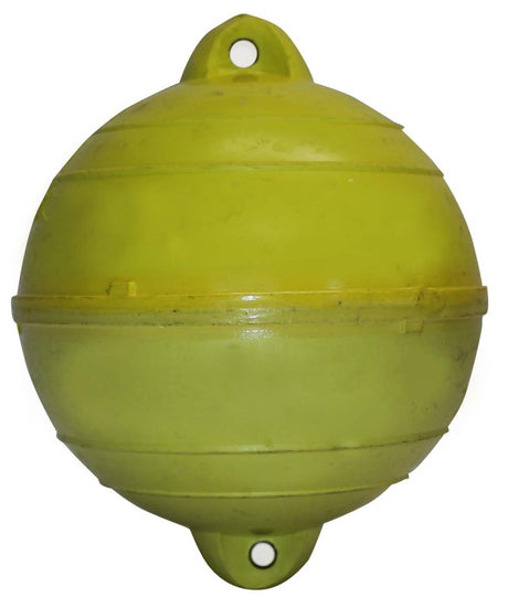 Bright 6-inch round fishing float made of durable plastic, ideal for longlines, pots, and nets, ensuring high visibility on water.