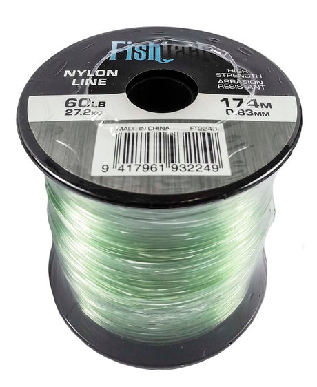 Fishtech 1/4 Pound Nylon Spool, 60lb test line, 174m length, durable for freshwater and saltwater fishing, ideal for all anglers.