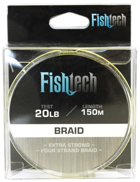 Premium Fishtech Braid 20lb 150m fishing line, 0.25mm diameter, offers strength, sensitivity, and low stretch for superior performance.