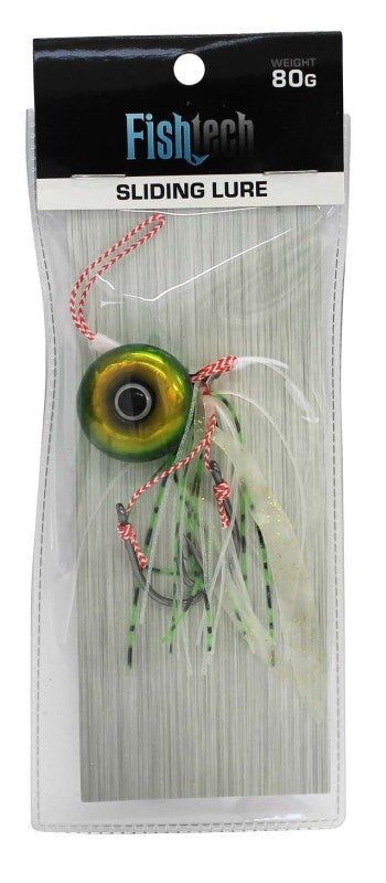 Fishtech 80g Slippery Slider Lure in vibrant Green, designed to mimic baitfish and attract various fish species.