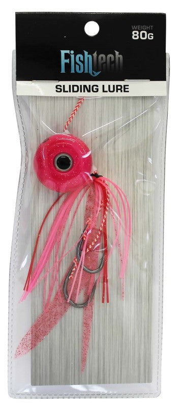 Fishtech 80g Slippery Slider Lure in vibrant pink, designed for mimicking distressed prey to attract various fish species.