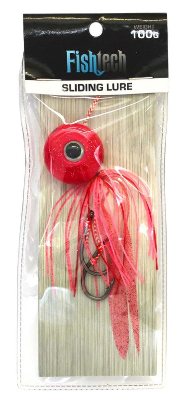 Fishtech 100g Slippery Slider Lure in pink, designed for optimal swimming action to attract trout, bass, and snapper.