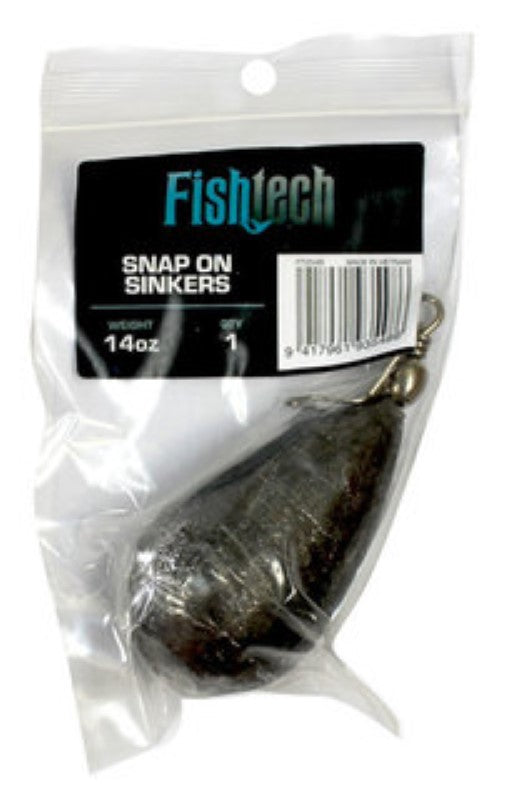 14oz Fishtech Snap On Sinker designed for easy attachment, perfect for freshwater and saltwater fishing adventures.