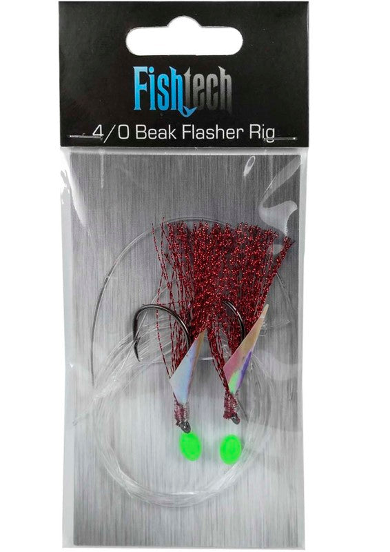 Fishtech 4/0 Beak Economy Flasher Rig showcasing durable carbon steel and sharp hooks for effective fishing.