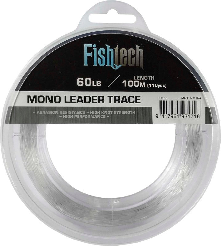 Durable Fishtech Hi Tensile Leader 60lb 100m fishing line, 0.83mm diameter, great for rigging and trophy catches.