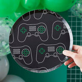 Game Controller Paper Plates in a fun design, 25cm size, perfect for snacks at gaming parties, pack of 8.