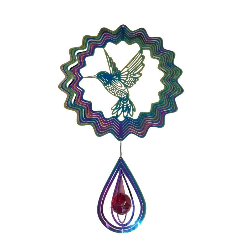 Colorful Humming Bird 3D Wind Spinner, features dynamic movement and reflections for a captivating garden experience.
