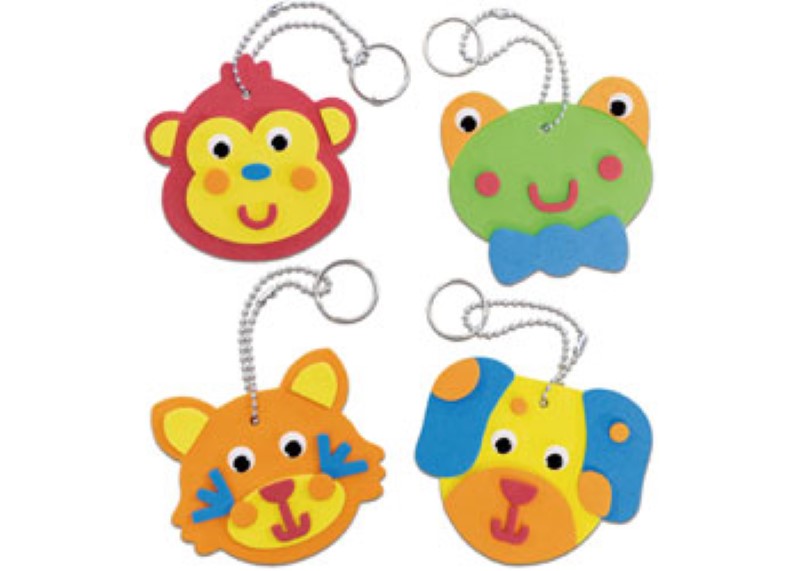 Colorful foam keyring crafting kit for kids, featuring easy instructions and fun accessories for creative self-expression.