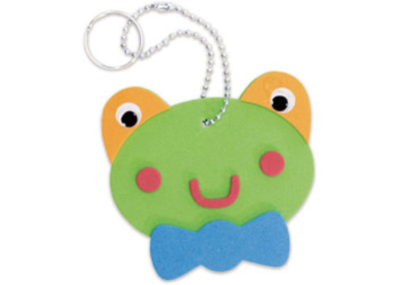 Colorful foam keyring crafting kit for kids, promoting creativity and fine motor skills through personalized designs.