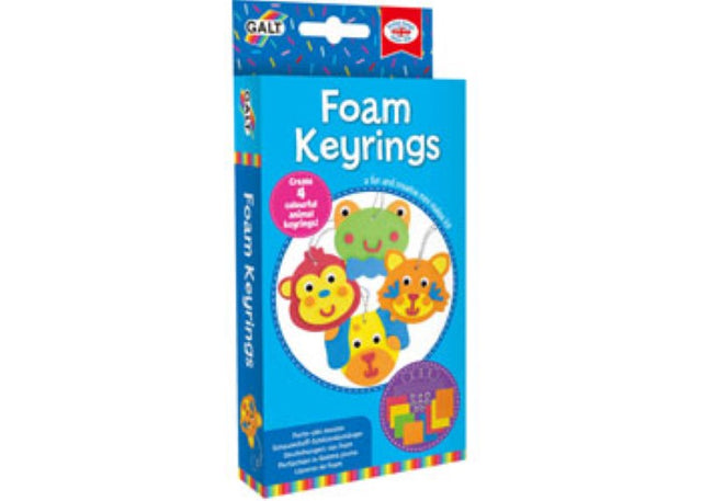 Colorful foam keyring craft kit for kids, promoting creativity and fine motor skills through fun and personalized designs.