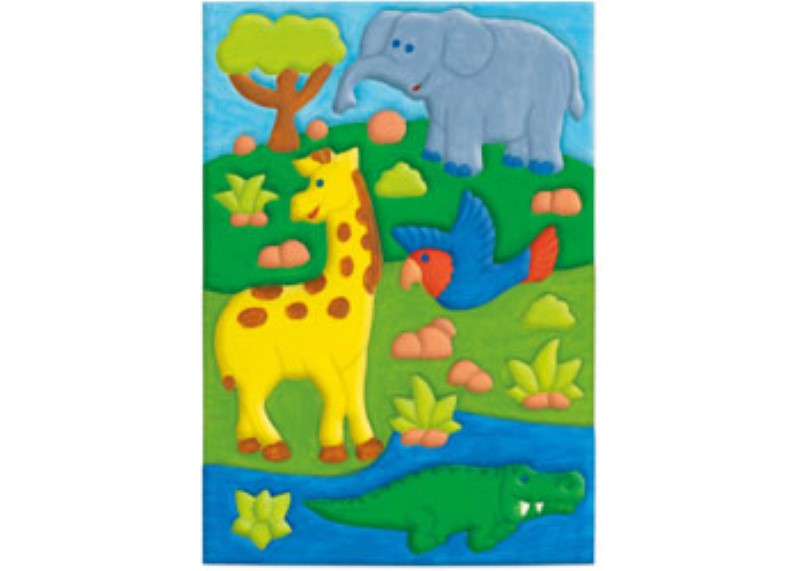 Colorful 3D painting kit for kids featuring safari animals, paints, and sculpting tools to inspire creativity.