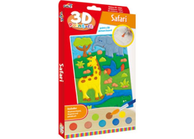 Colorful 3D painting kit for kids to create safari animals, promoting creativity and fine motor skills.