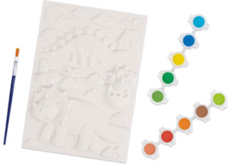 Colorful 3D dinosaur painting kit for kids, promoting creativity and fine motor skills through fun arts and crafts.