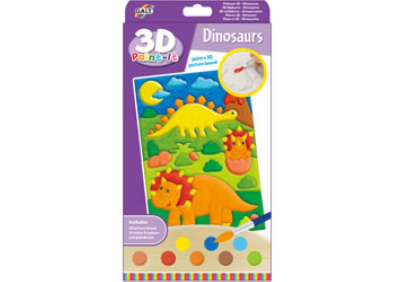 Colorful 3D dinosaur painting kit for kids, fostering creativity and fine motor skills through arts and crafts.