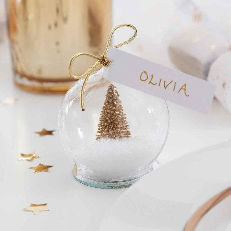 GOLD GLITTER SNOW GLOBE PLACE CARD HOLDERS