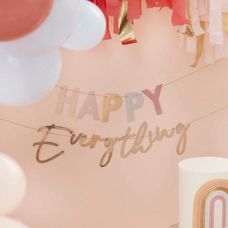 Pastel and gold "Happy Everything" bunting, 1.5m long, perfect for elegant celebrations and festive occasions.