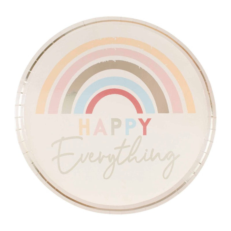 Gold foiled 25cm paper plates with rainbow design, perfect for stylish celebrations; pack of 8 for easy cleanup.