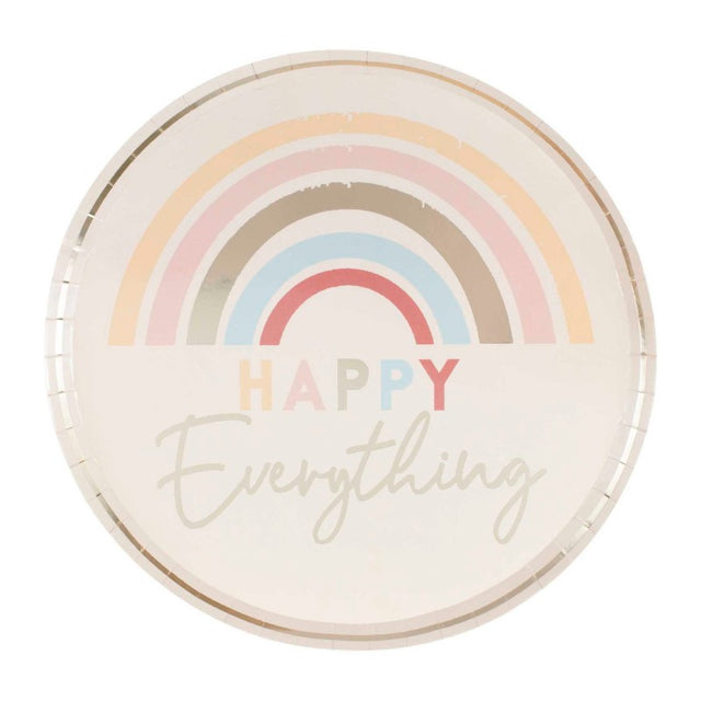 Gold foiled 25cm paper plates with rainbow design, perfect for stylish celebrations; pack of 8 for easy cleanup.