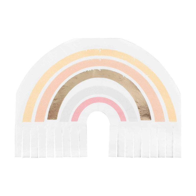 Colorful rainbow fringe napkins with gold foil accents, perfect for elevating celebrations and festive occasions. Pack of 16.