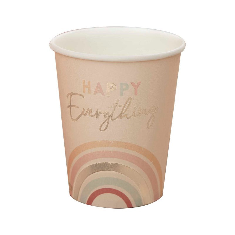 Gold-foiled pastel rainbow paper cups pack of 8, perfect for festive gatherings and elegant celebrations.