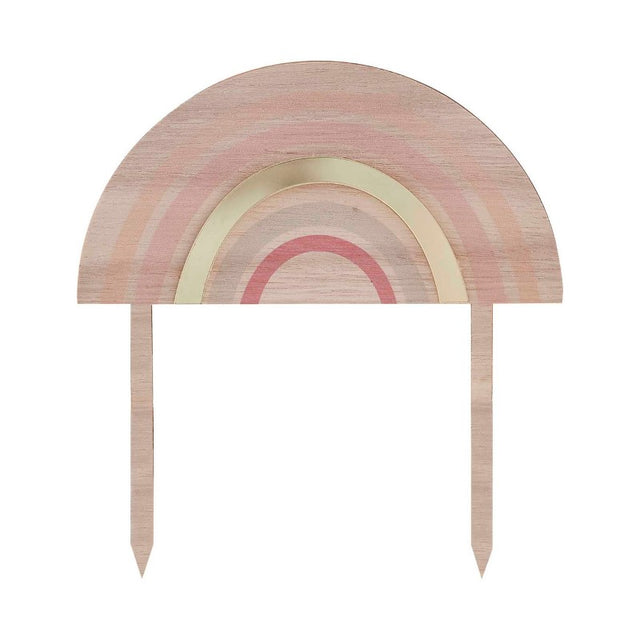 Pastel rainbow wooden cake topper, 16x15 cm, perfect for adding charm to celebrations and enhancing dessert displays.