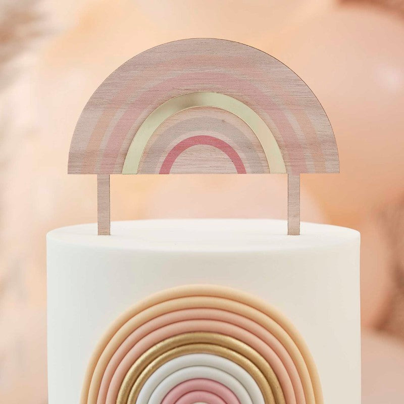 Wooden "Happy Everything" cake topper in pastel rainbow design, measuring 16cm x 15cm, perfect for elevating celebrations.